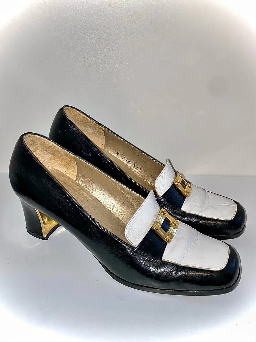 St. John Two-Tone Buckle Heels in Black & White US 7.5